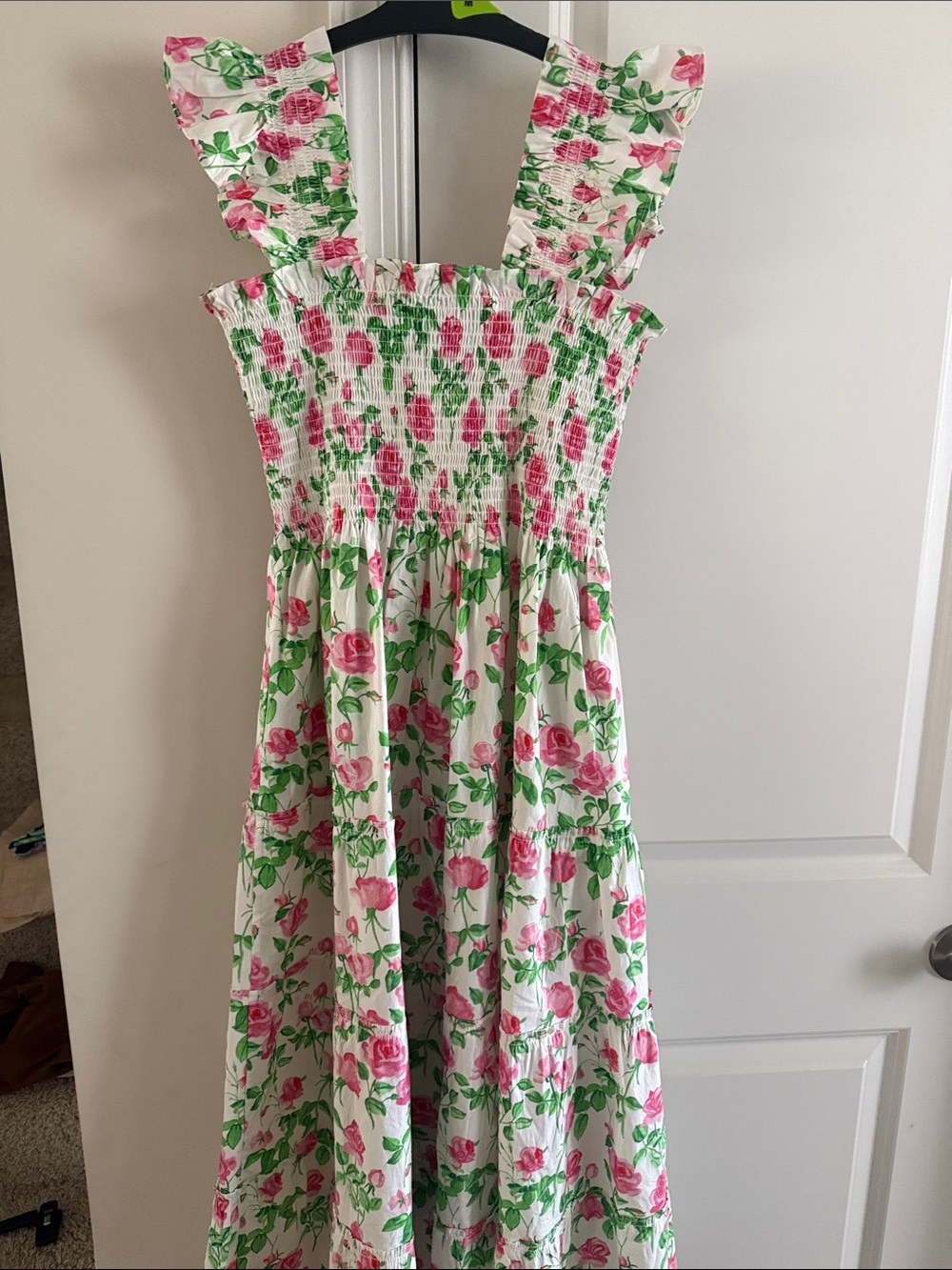 Hill House Floral Smocked Midi Dress in Pink and Green S - Picture 9 of 9